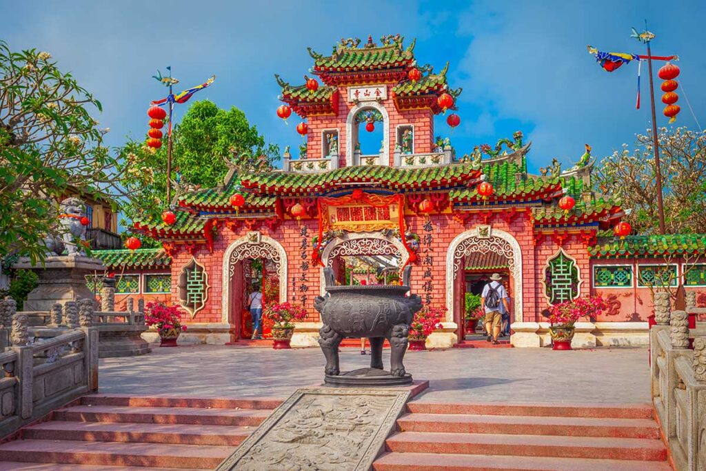 Phuc Kien Assembly Hall Temple Hoi An with ornate Chinese architecture and dragon motifs