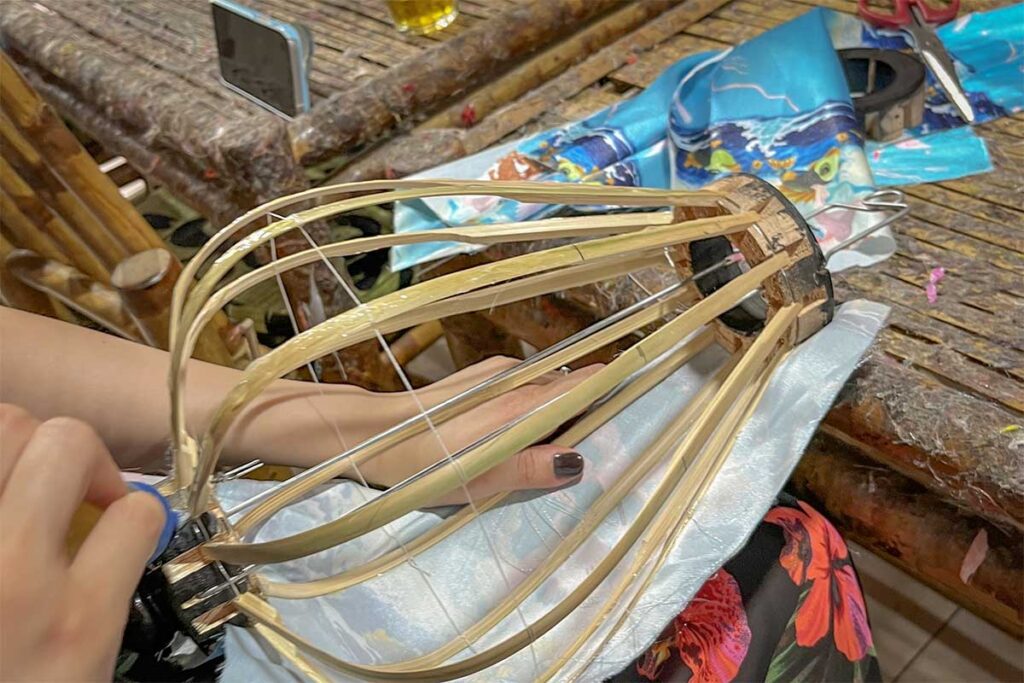 Bamboo frame building during a lantern making class at Tieng Vong Pho in Hoi An.