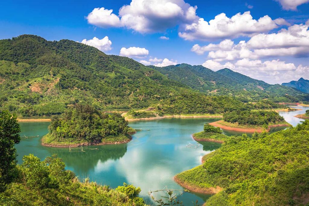 A view of Hoa Binh Lake seen from a top of a hill