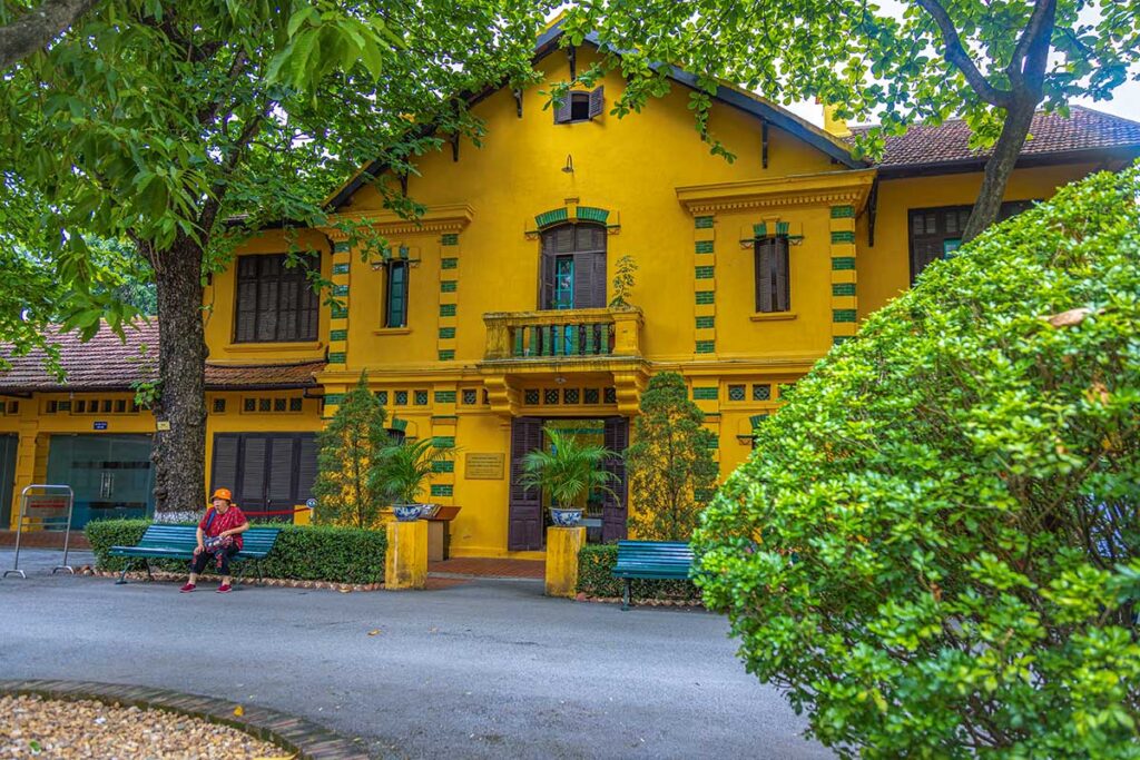 The yellow House No 54 at the complex of Ho Chi Minh Stilt House and the Presidential Palace