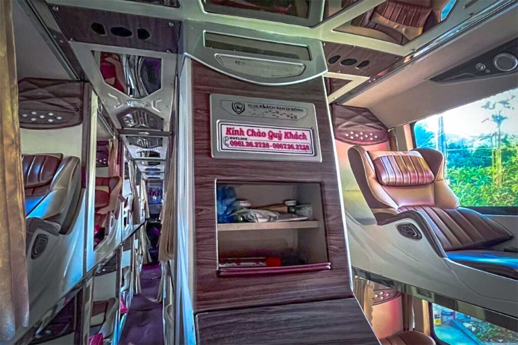 Interior of a limousine sleeper bus from Hanoi to Sapa