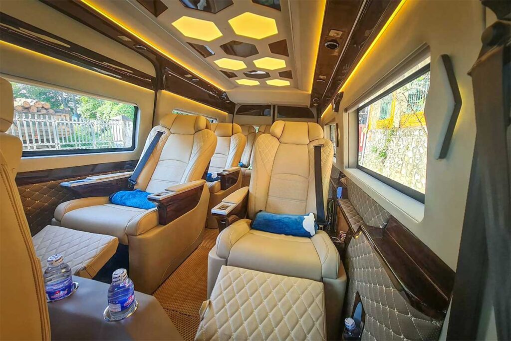 The inside of a luxury limousine van that drives from Hanoi to Cao Bang