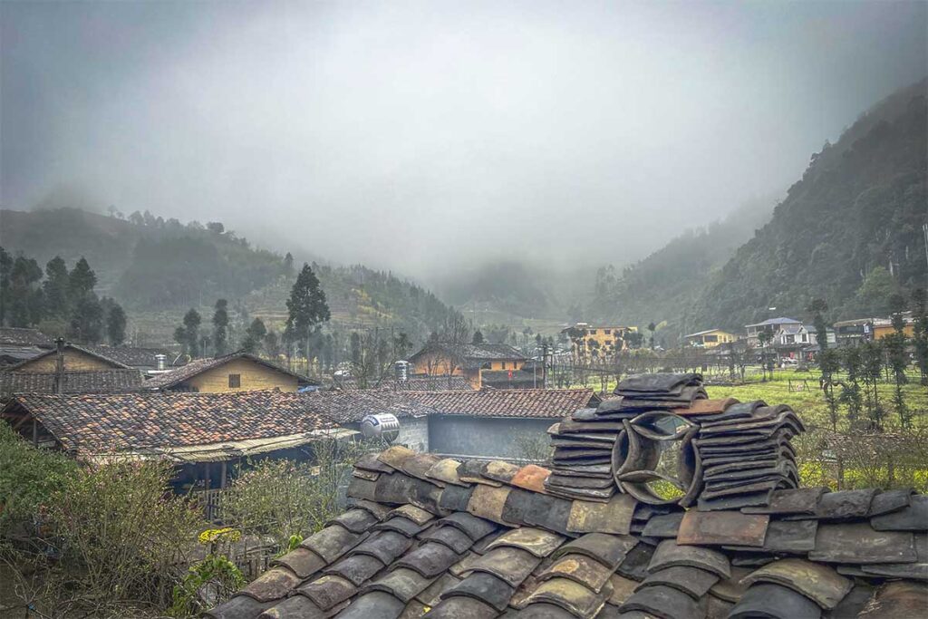 Stone tiled roofs of houses in Lung Cam Village