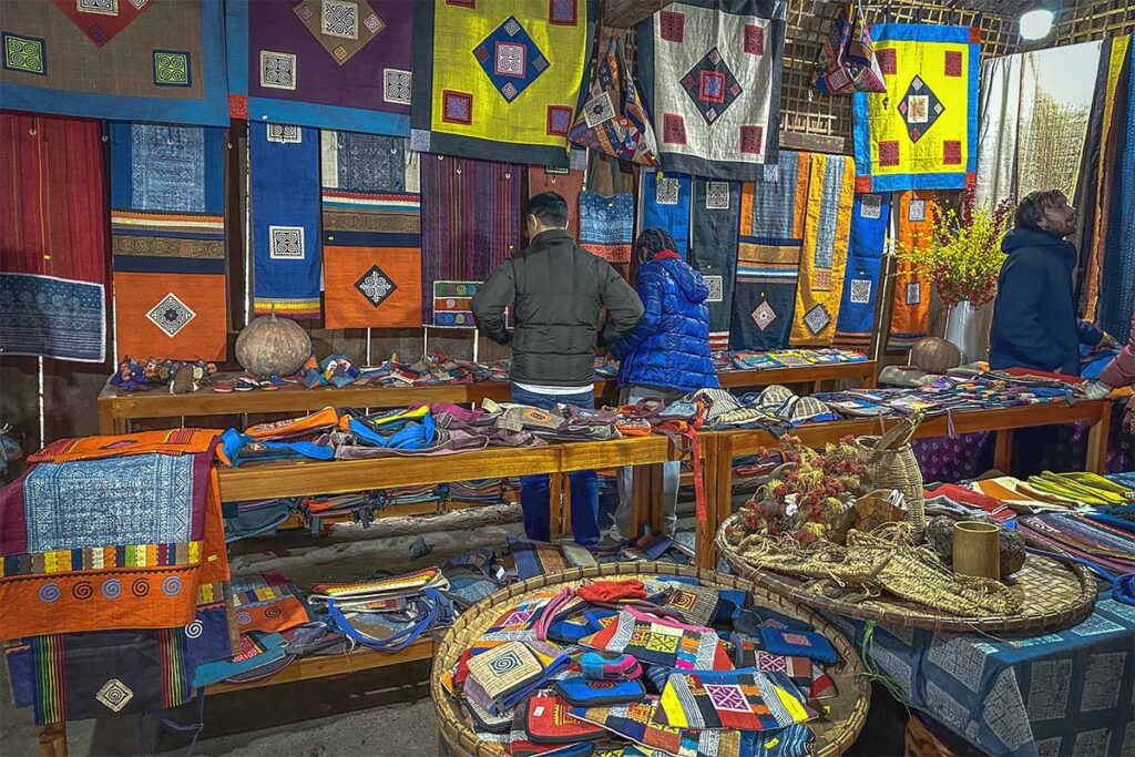 Hand made souvenirs being sold in the village shop at Lung Tam Village