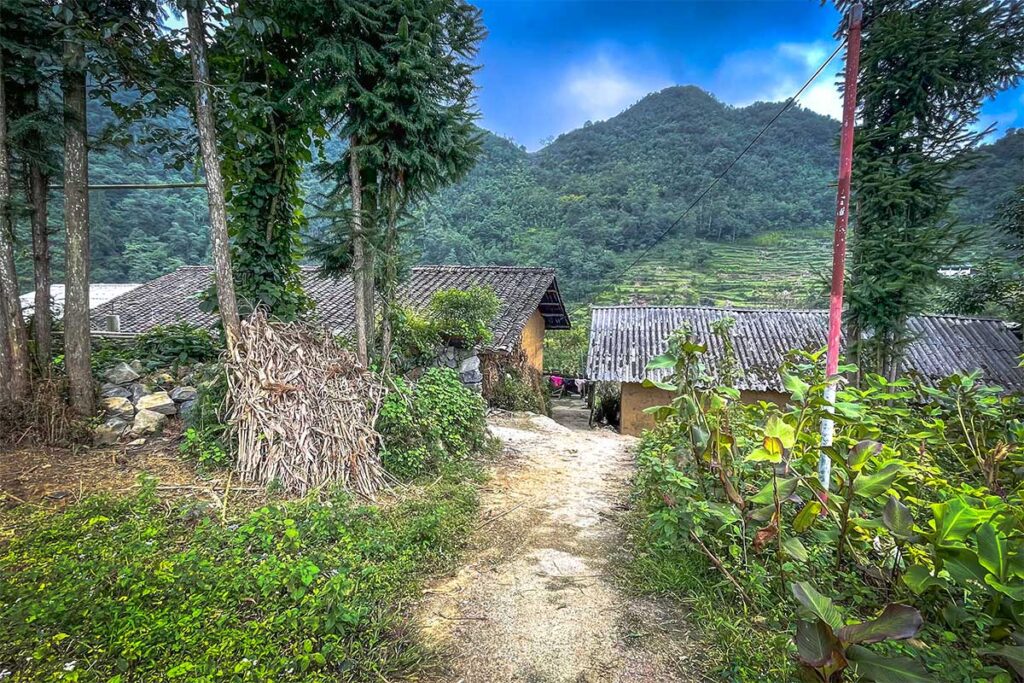 A trekking trail going into a local ethnic minority village in Meo Vac