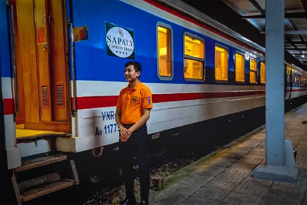 Exterior of the tourist train Sapaly Express Hanoi to Sapa