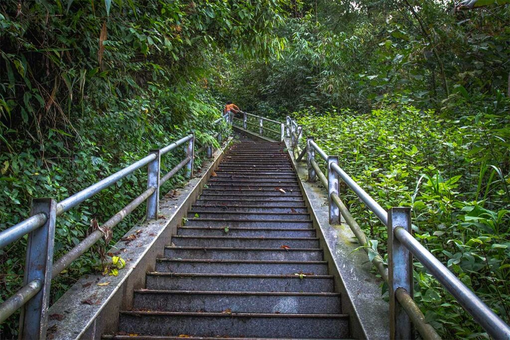 The stairs leading from parking area towards the top where Landmark 0 is located in A pa Chai (most norther western point of Vietnam)