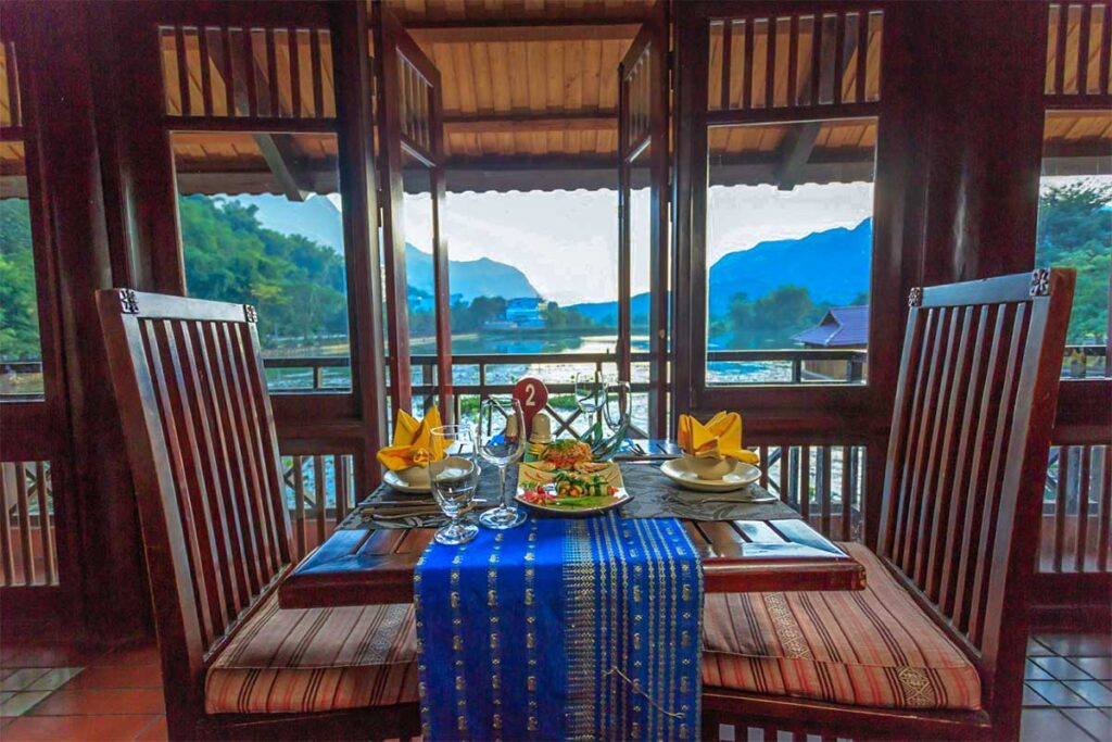 A bit more fancy in traditional style setup restaurant of Bó Luông Restaurant in Lac Village
