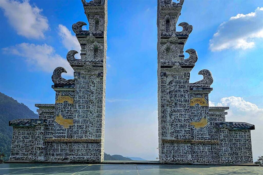 A balinese style gate as photo check-in spot in Tam Dao National Park