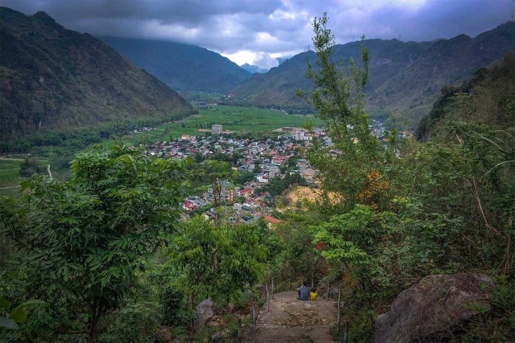 Views over Mai Chau Valley from the stairs leading up to Chieu Cave