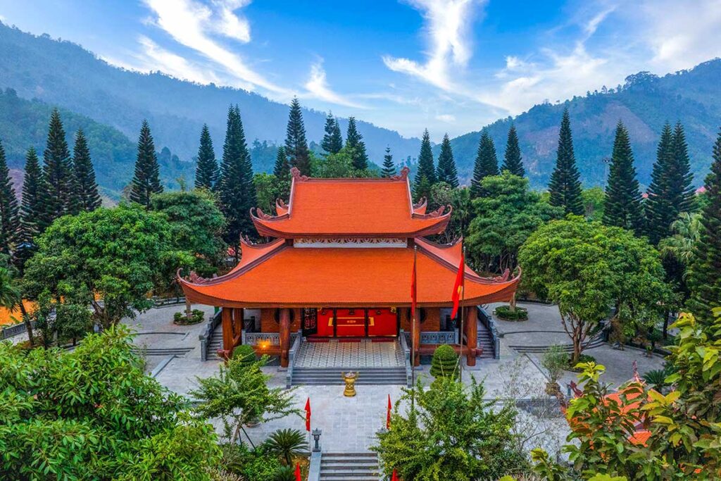 A temple on a hill overlooking forest at Dinh Hoa Safe Zone (ATK)