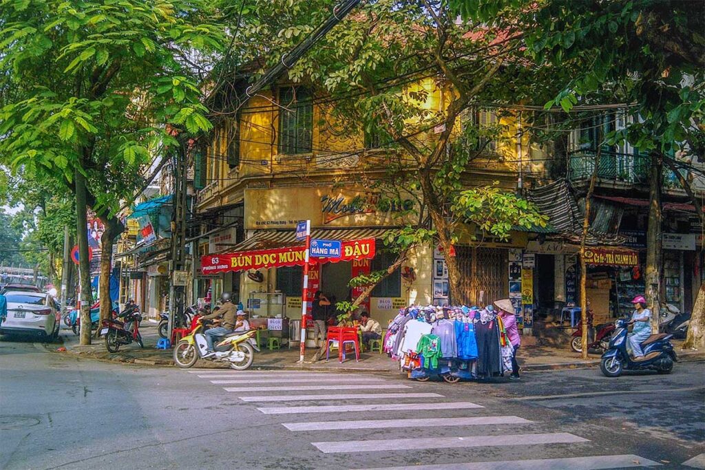 Old houses on Hang Ma Street in Hanoi Old Quarter