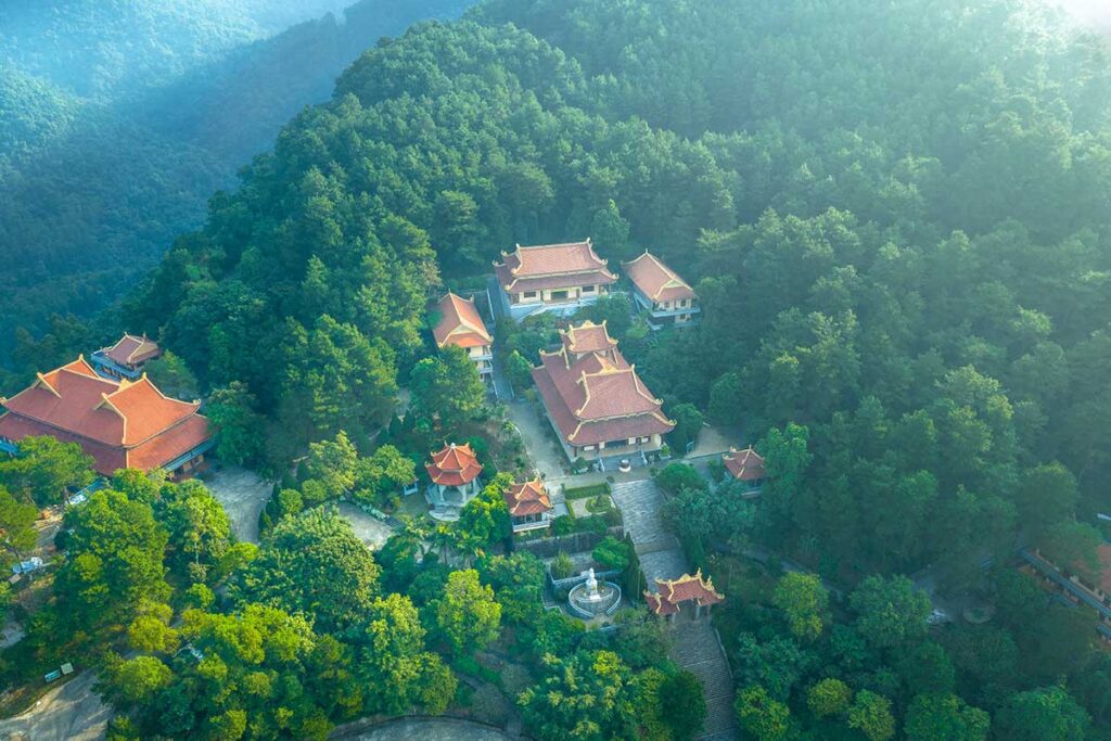 Aeriel view of Tay Thien Truc Lam Buddhist monastery.