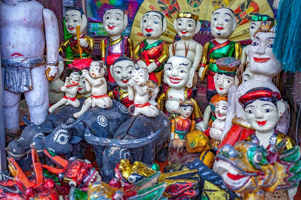 A shop in Hanoi selling water puppets as souvenirs