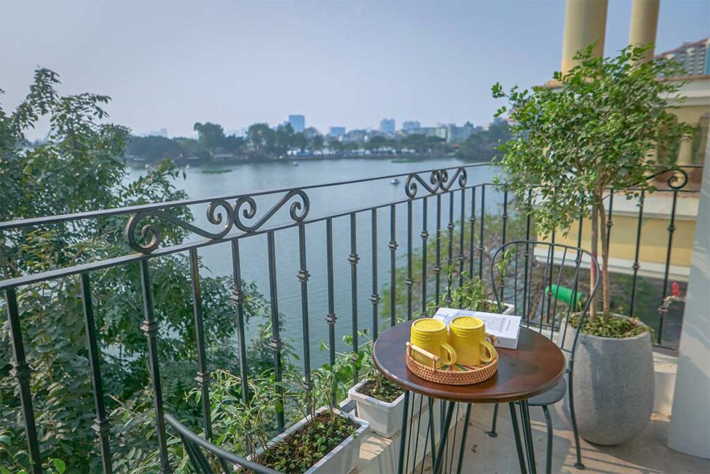 View from an apartment on Ngu Xa island overlooking Truc Bach Lake