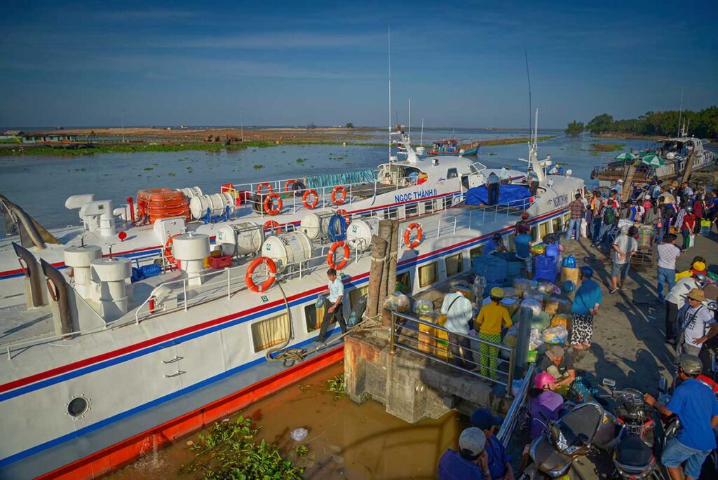 People waiting to go on the ferry in Rach Gia that goes to Nam Du