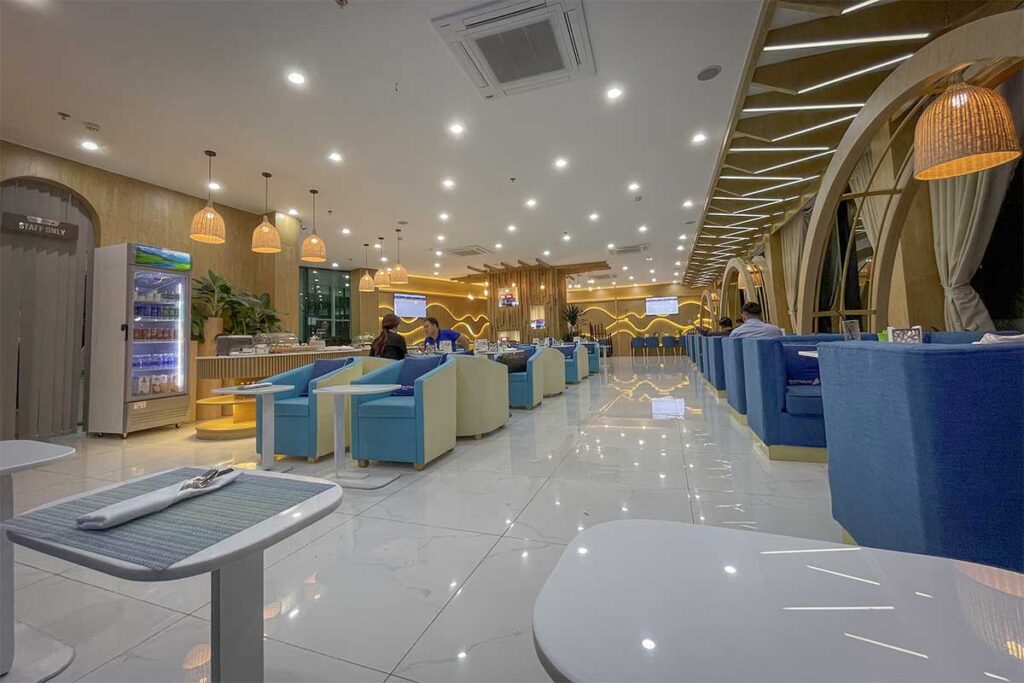 Business lounge at Phu Cat Airport (Quy Nhon) with comfortable seating and refreshments for travelers.