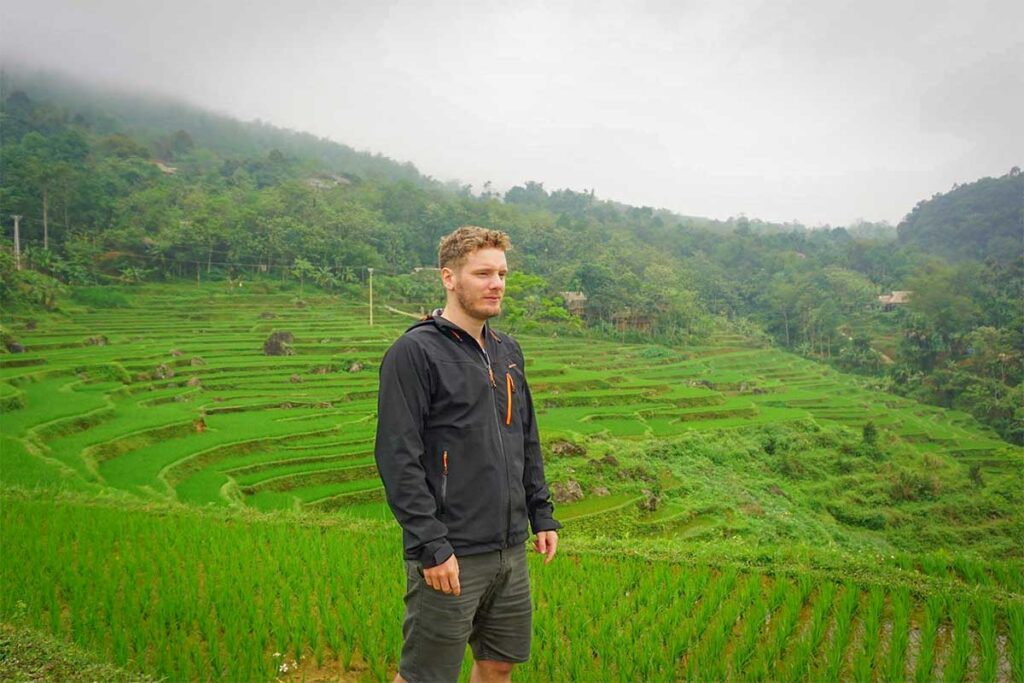 Marnick Schoonderwoerd from Local Vietnam visiting the rice terraces of Pu Luong Nature Reserve, Vietnam