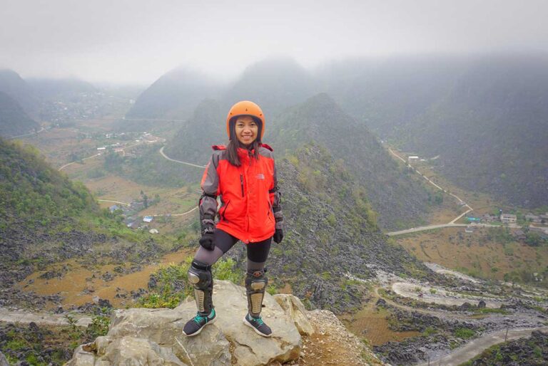Nhung Phung on the Ha Giang Loop — one of Vietnam’s most scenic mountain routes and home to Local Vietnam’s eco-lodge project, Ha Giang Aya Lodge.