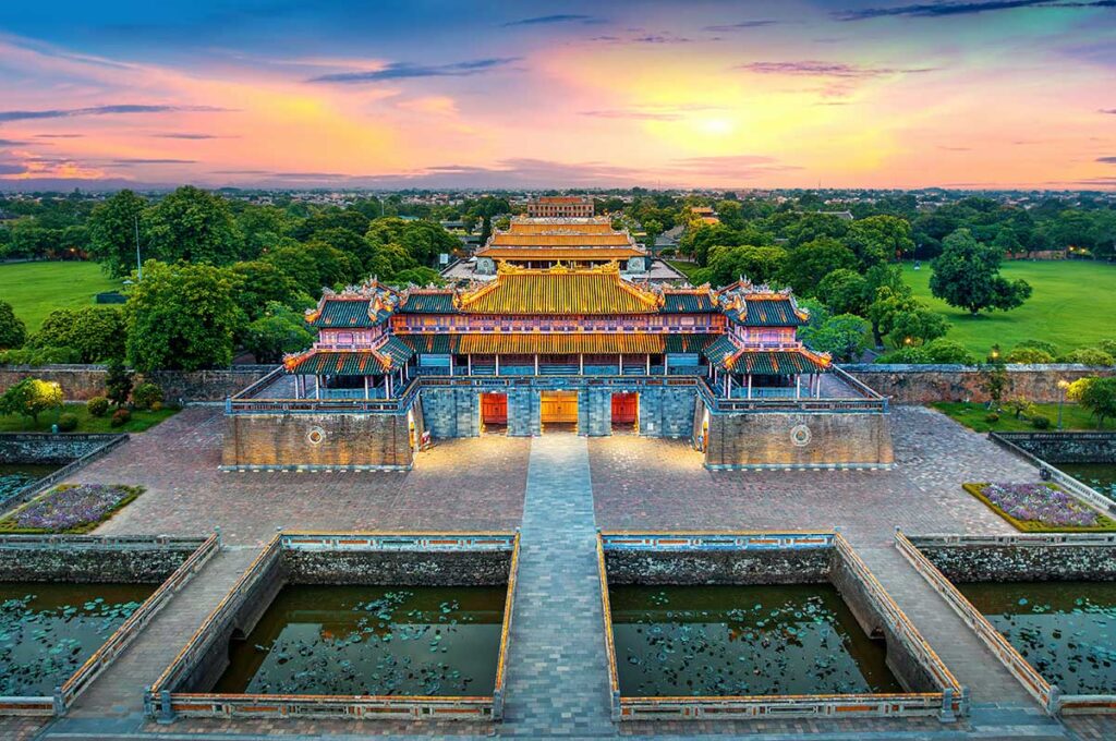 Panoramic view of the Imperial City in Hue at sunset – a historic gem featured in many central Vietnam tours.