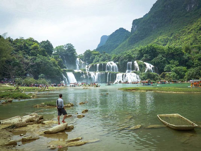 Ban Gioc Waterfall in May – A lush and vibrant Ban Gioc Waterfall in May, with a noticeable increase in water flow, making it far more impressive than previous months.