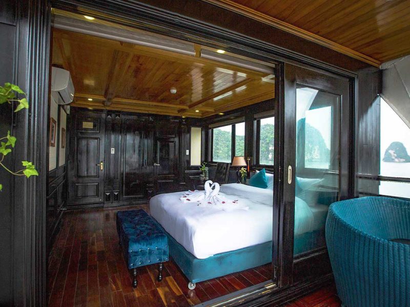Wooden-style cabin room on Cozy Boutique Cruise