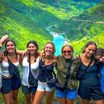 A group of girl backpackers doing the Ha Giang Loop