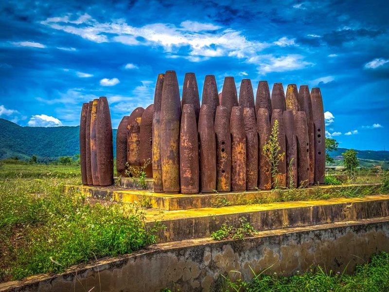 khe sanh combat base dmz 10 Bomb shells displayed outside at Khe Sanh Combat Base in the DMZ