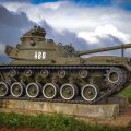 A US Army tank used during the Vietnam War is displayed at Khe Sanh Combat Base part of the Vietnam DMZ