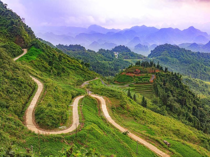 quan ba heaven gate pass 1 A stunning aerial view of the winding road at Quan Ba Heaven Gate Pass, taken from the highest viewpoint.