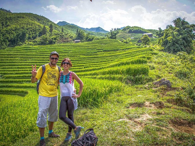 romantic couple honeymoon sapa 1 A couple is making a romantic trekking in Sapa through the rice fields while on their honeymoon in Vietnam