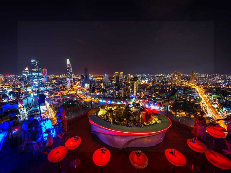 rooftop bar night hcmc 1 Nightscape of Ho Chi Minh City and rooftop bar.