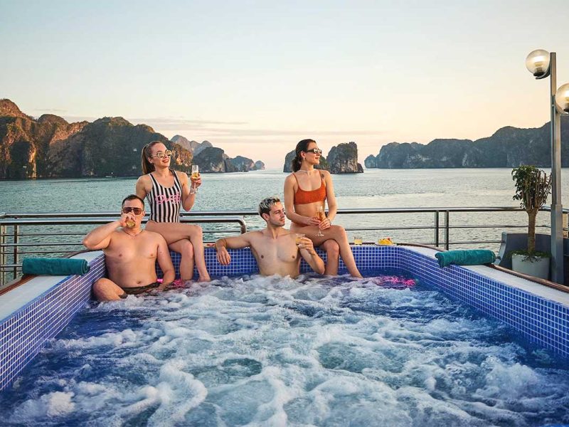 sea lion day cruise halong bay 3 Group of friends in jacuzzi on Sea Lion Cruise